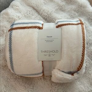 Threshold Cream and Brown Plaid Throw Blanket